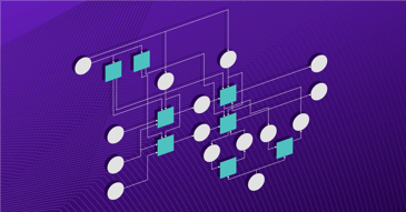 Web of circles and squares illustrating a data lineage process