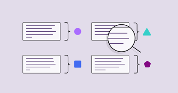 A graphic showing multiple text boxes and a magnifying lens to indicate text classification.