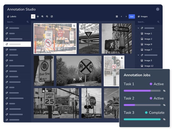 The Striveworks annotation studio, showing a set of traffic signs ready for annotation.